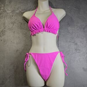 Blooming Jelly‎ 2 Piece Bikini Set Swimsuit Size Medium Pink Triangle Tie